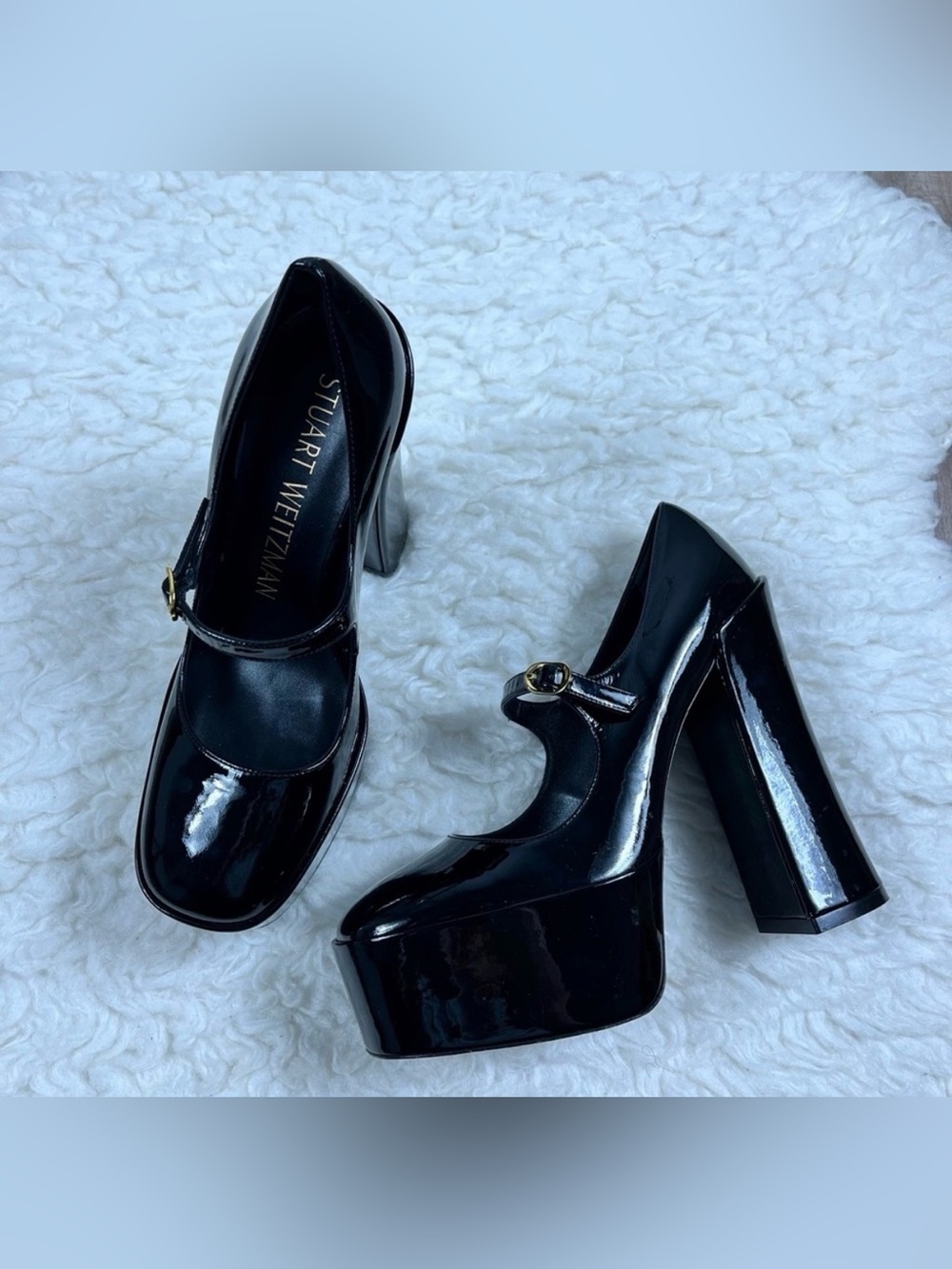 Stuart Weitzman Black Patent Platform Mary Jane Pumps